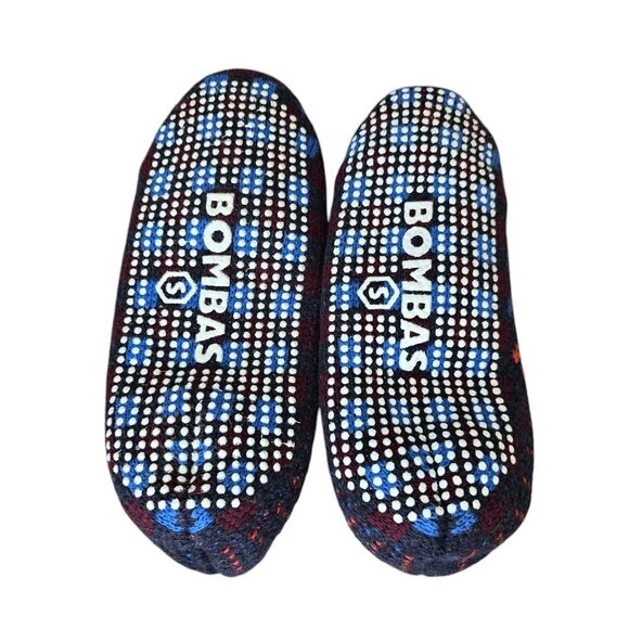 Bombas Women's S Sherpa-Lined Blue Orange Green Gripper Sock Slippers - Picture 6 of 11